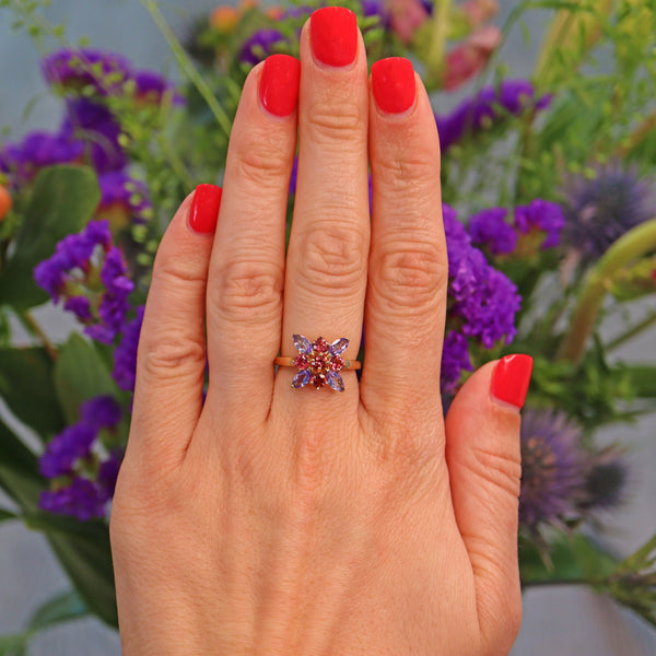 Ellibelle Jewellery Tanzanite & Amethyst 9ct Gold Cluster Ring