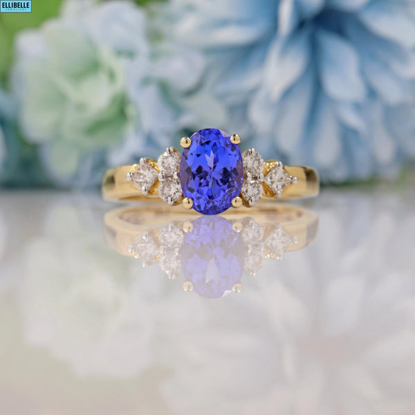 TANZANITE & DIAMOND 14CT GOLD RING