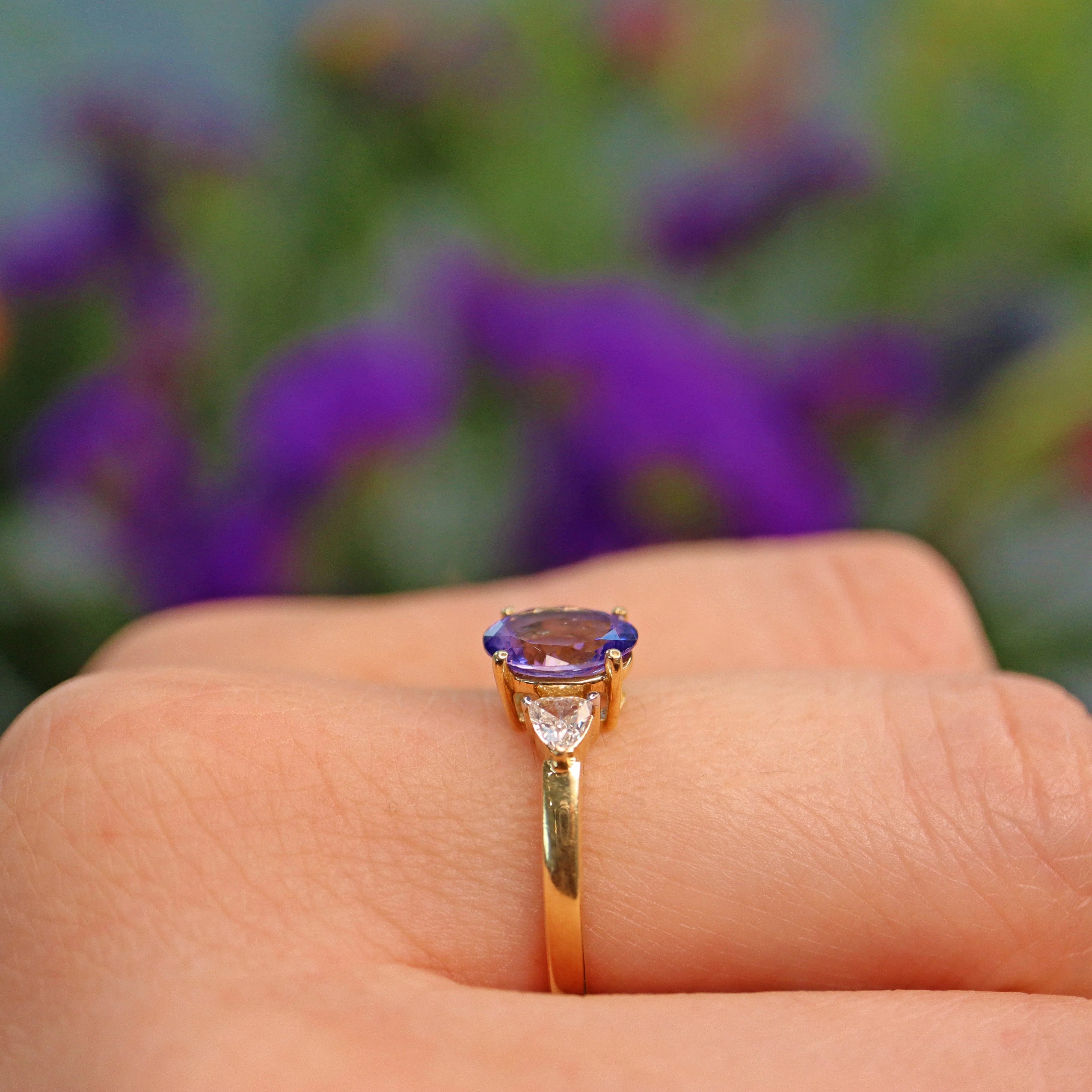 Ellibelle Jewellery Tanzanite & Diamond 18ct Gold Three Stone Ring (1.45ct)