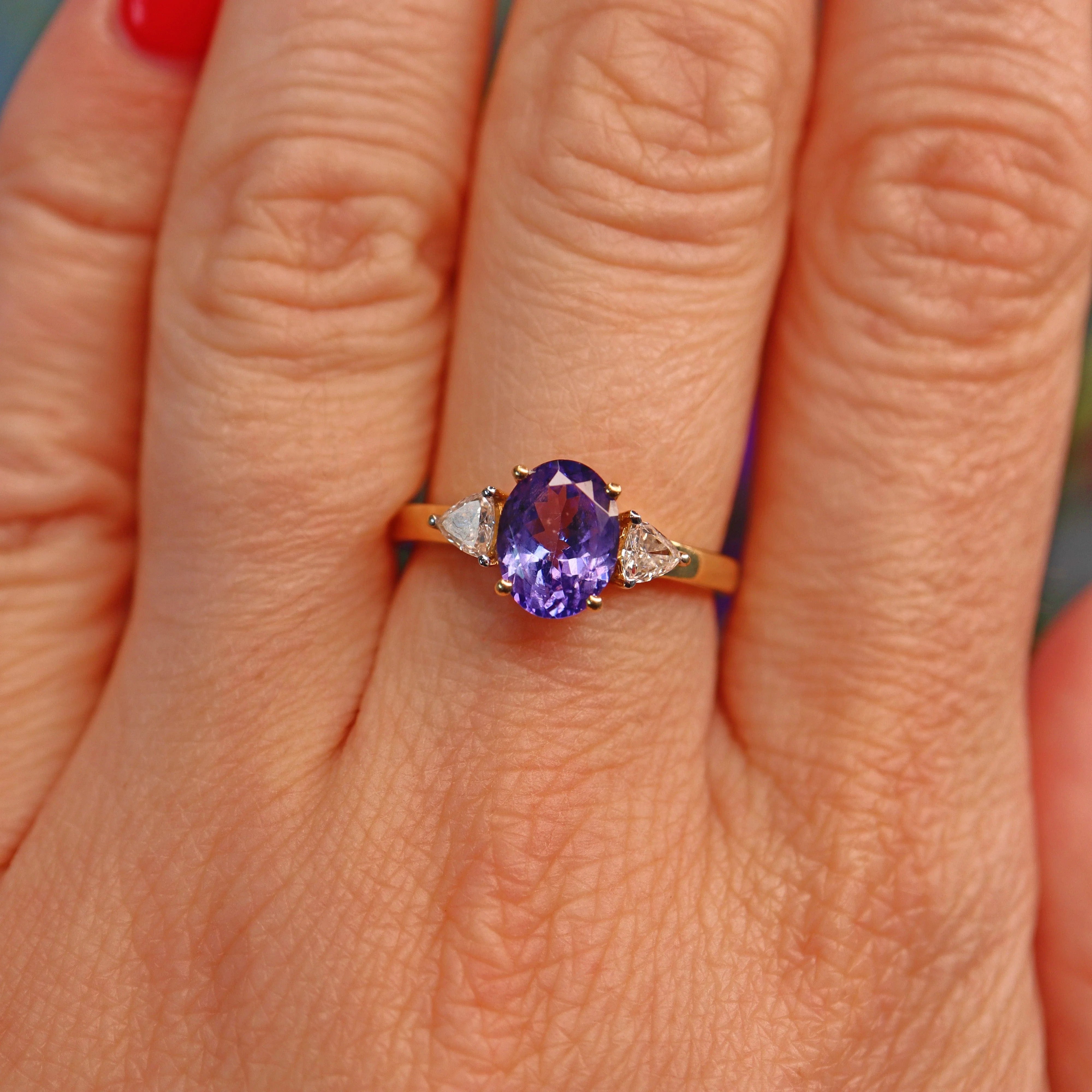 Ellibelle Jewellery Tanzanite & Diamond 18ct Gold Three Stone Ring (1.45ct)