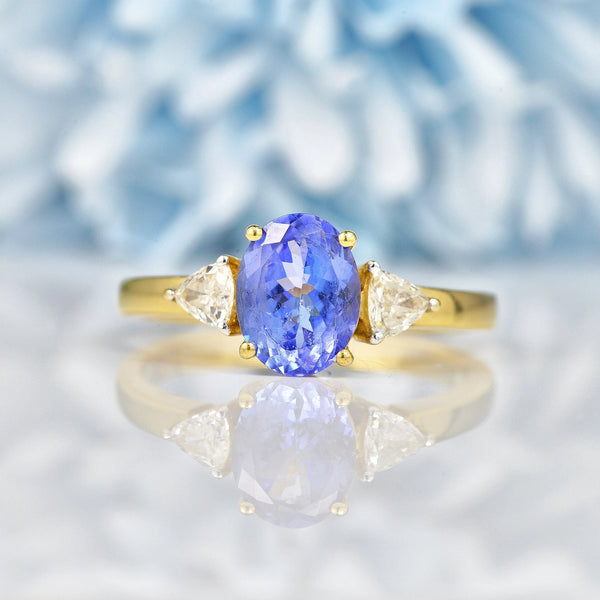 Ellibelle Jewellery Tanzanite & Diamond 18ct Gold Three Stone Ring (1.45ct)