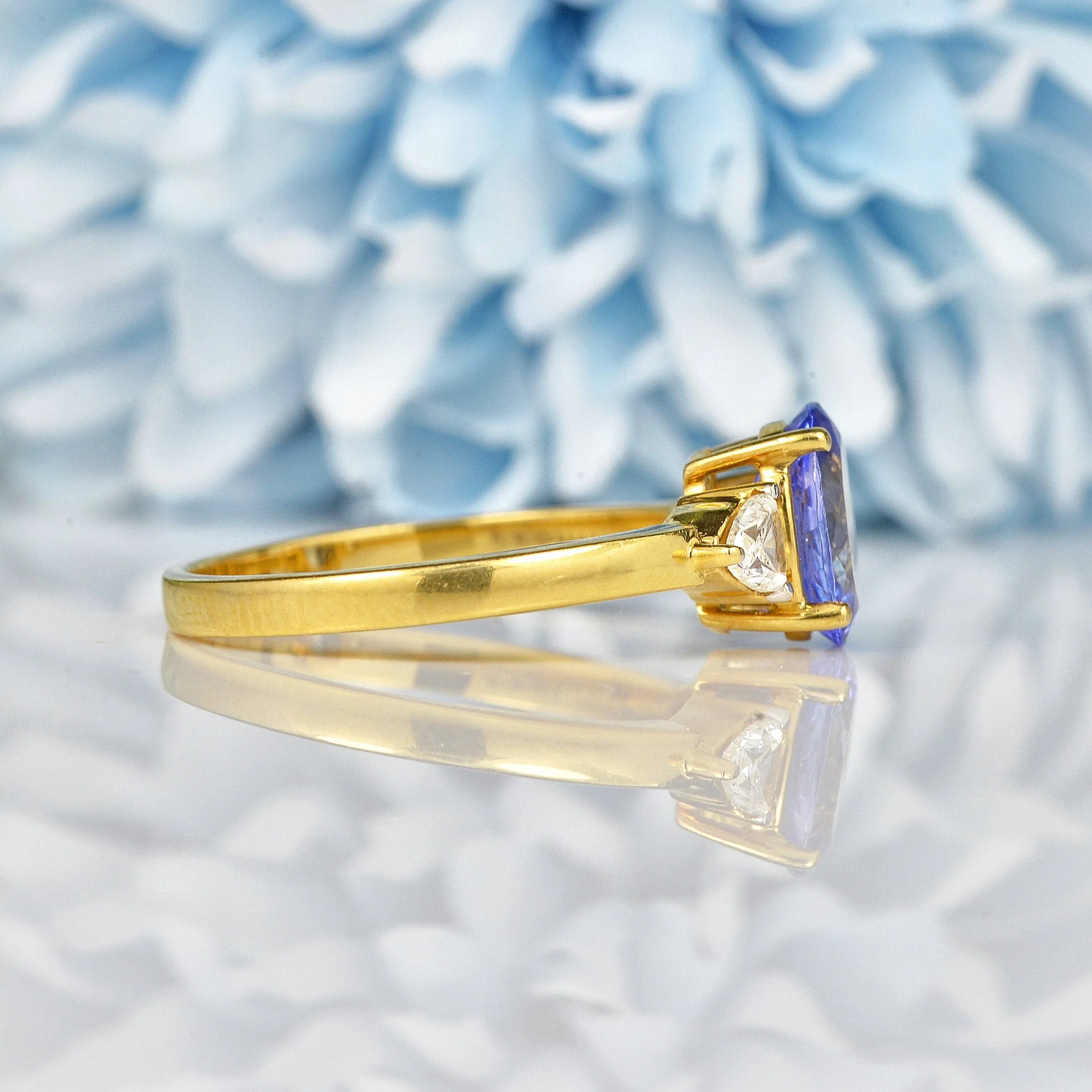 Ellibelle Jewellery Tanzanite & Diamond 18ct Gold Three Stone Ring (1.45ct)