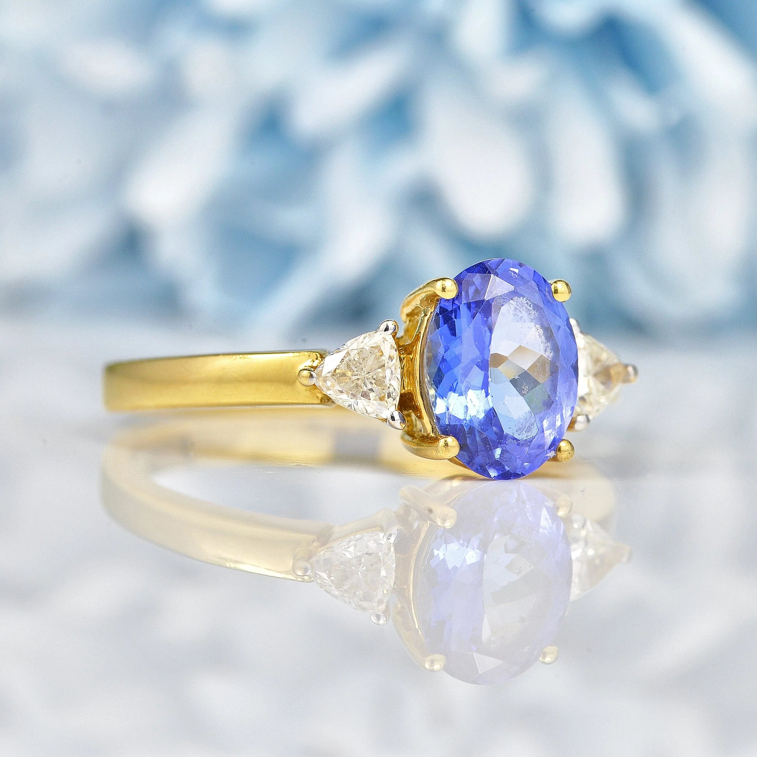 Ellibelle Jewellery Tanzanite & Diamond 18ct Gold Three Stone Ring (1.45ct)