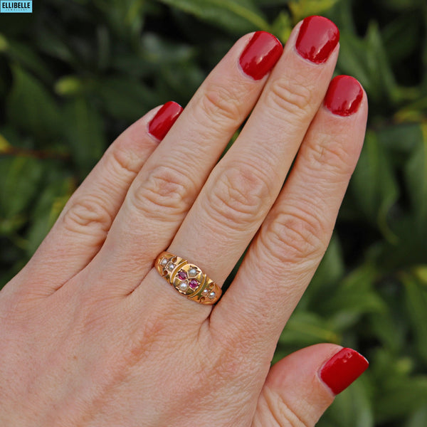 Antique Ruby & Pearl 15ct Gold Ring