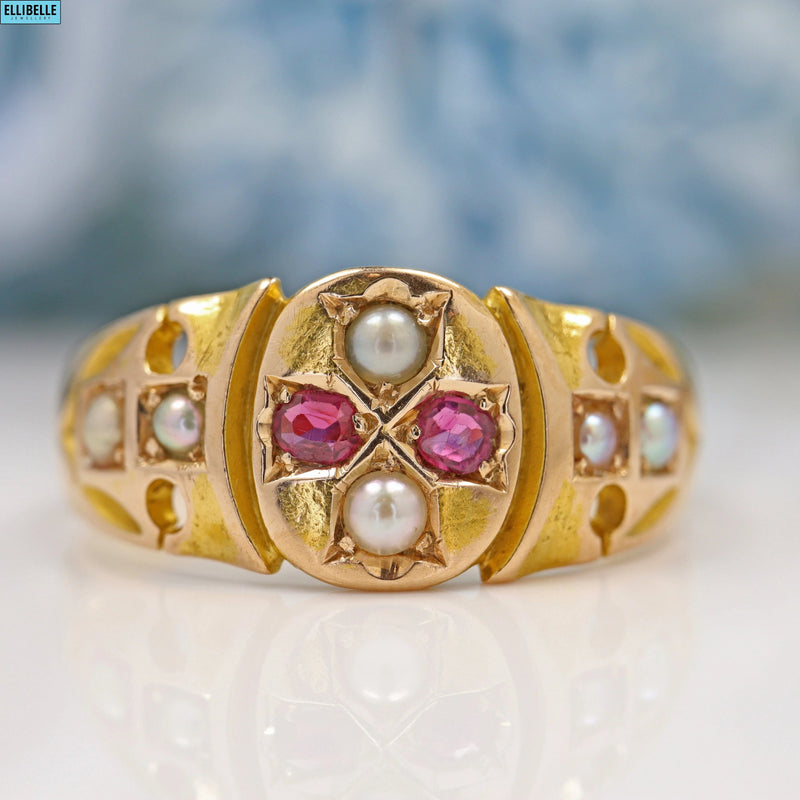 Antique Ruby & Pearl 15ct Gold Ring