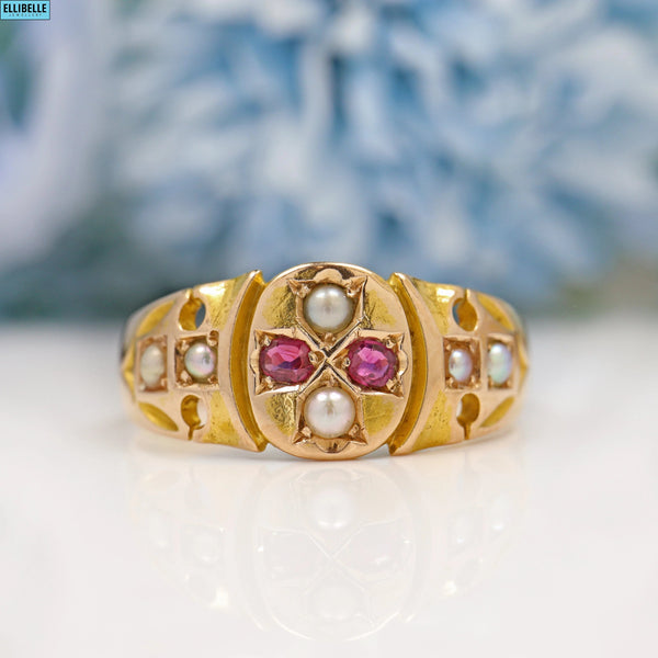 Antique Ruby & Pearl 15ct Gold Ring