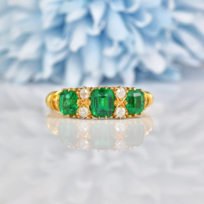 Ellibelle Jewellery VICTORIAN EMERALD GREEN PASTE & DIAMOND 18CT GOLD RING