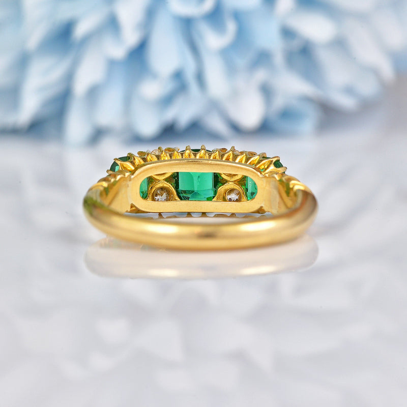 Ellibelle Jewellery VICTORIAN EMERALD GREEN PASTE & DIAMOND 18CT GOLD RING