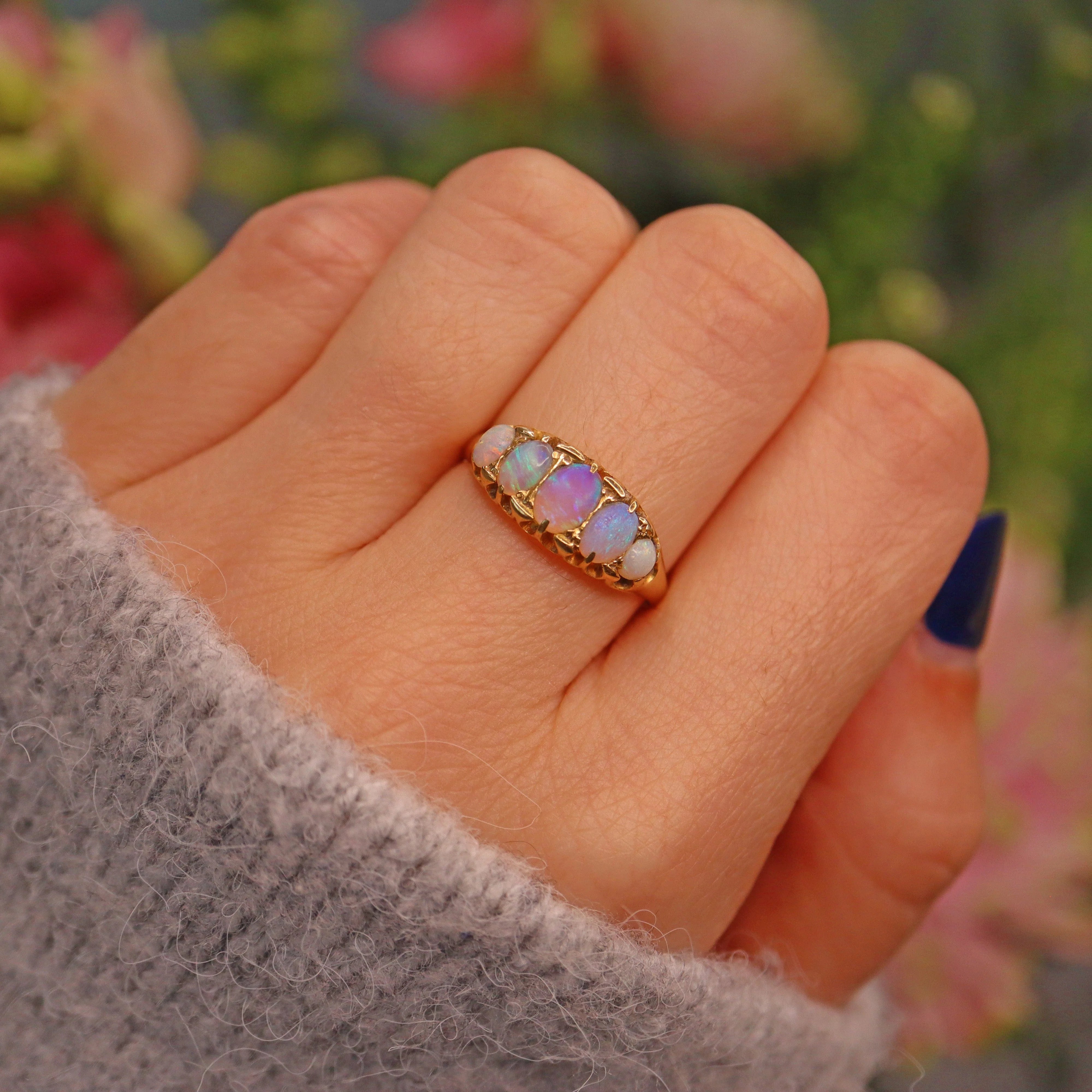 Ellibelle Jewellery Victorian Opal 18ct Gold Five Stone Ring