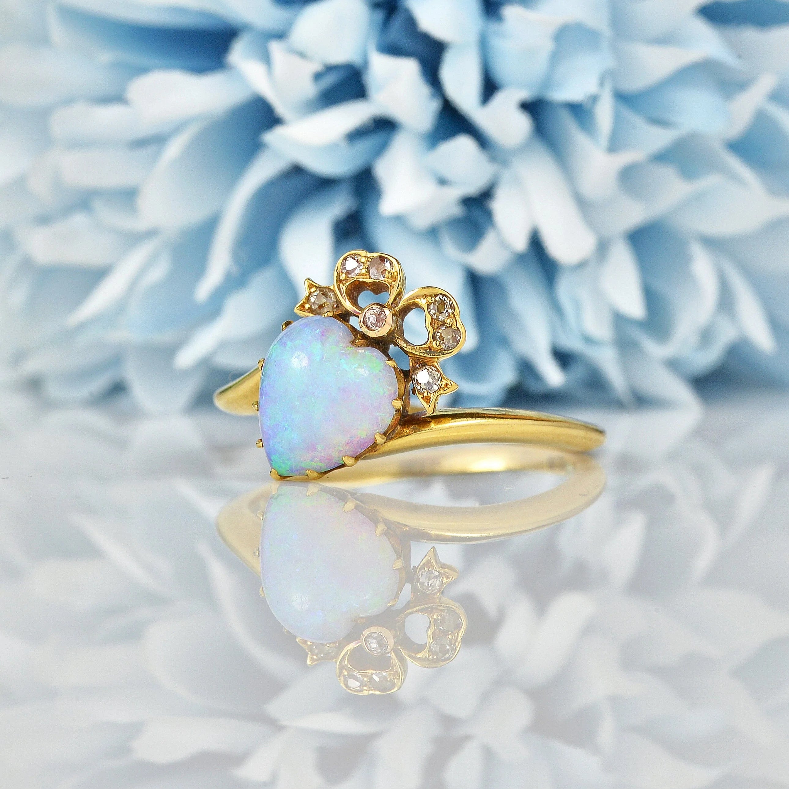 Ellibelle Jewellery VICTORIAN OPAL & DIAMOND GOLD HEART RING