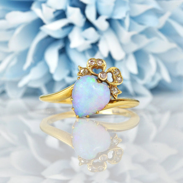 Ellibelle Jewellery VICTORIAN OPAL & DIAMOND GOLD HEART RING