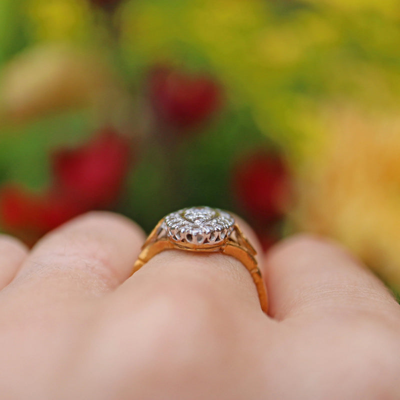 Ellibelle Jewellery VICTORIAN STYLE DIAMOND 9CT GOLD NAVETTE CLUSTER RING