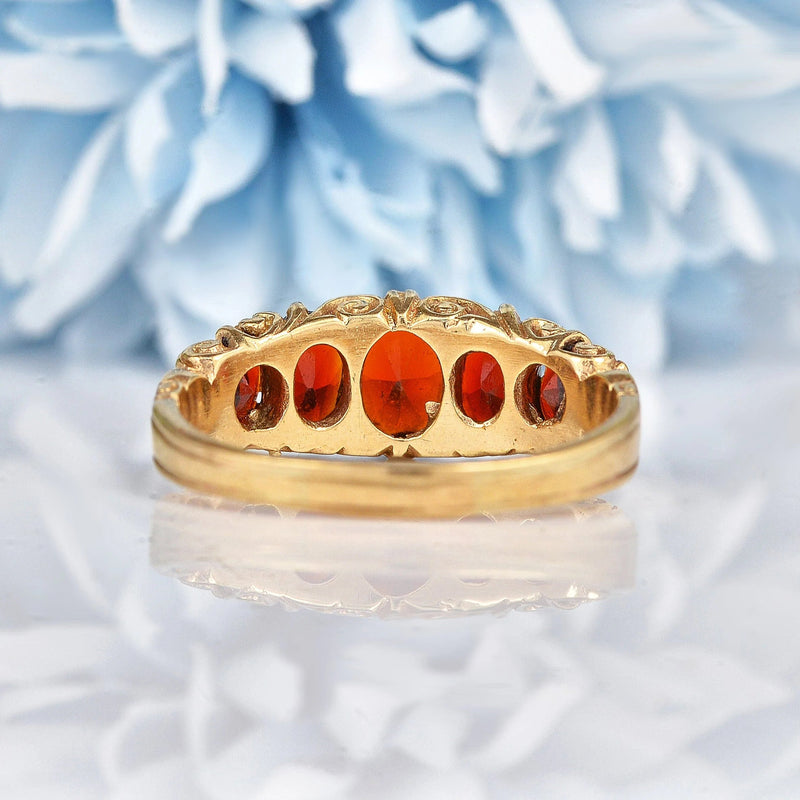 Ellibelle Jewellery Victorian Style Garnet 9ct Gold Five Stone Ring