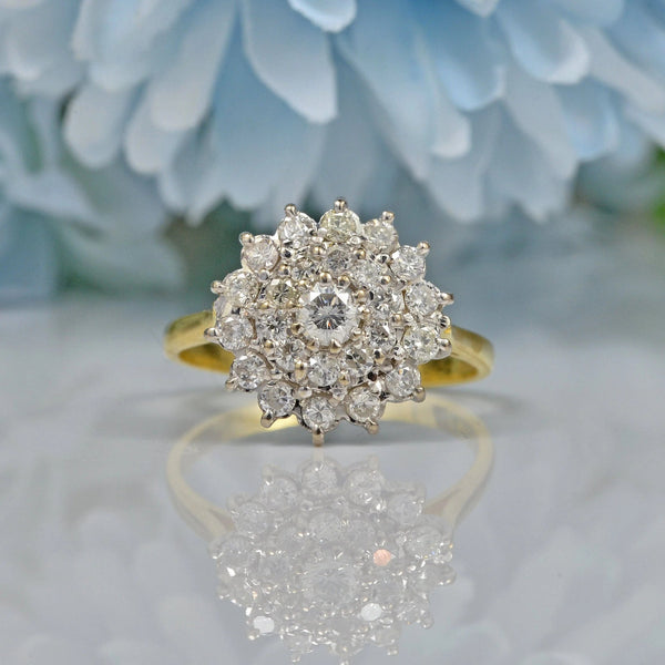 VINTAGE 1.00CT DIAMOND 18CT GOLD CLUSTER DRESS RING