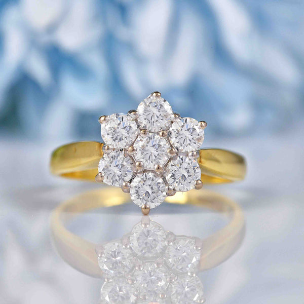Ellibelle Jewellery Vintage 1 Carat Diamond 18ct Gold Daisy Cluster Ring