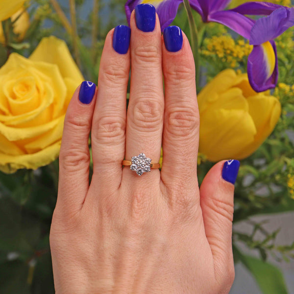 Ellibelle Jewellery Vintage 1 Carat Diamond 18ct Gold Daisy Cluster Ring