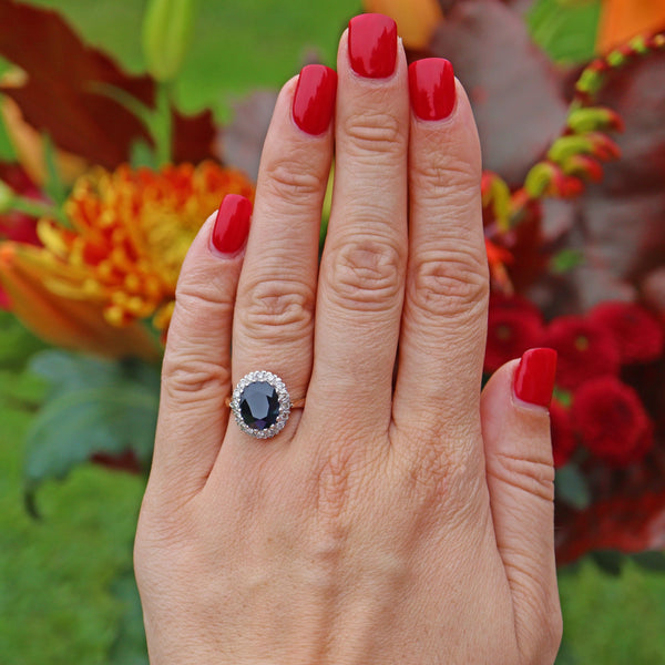Ellibelle Jewellery VINTAGE 18CT GOLD SAPPHIRE & DIAMOND CLUSTER RING