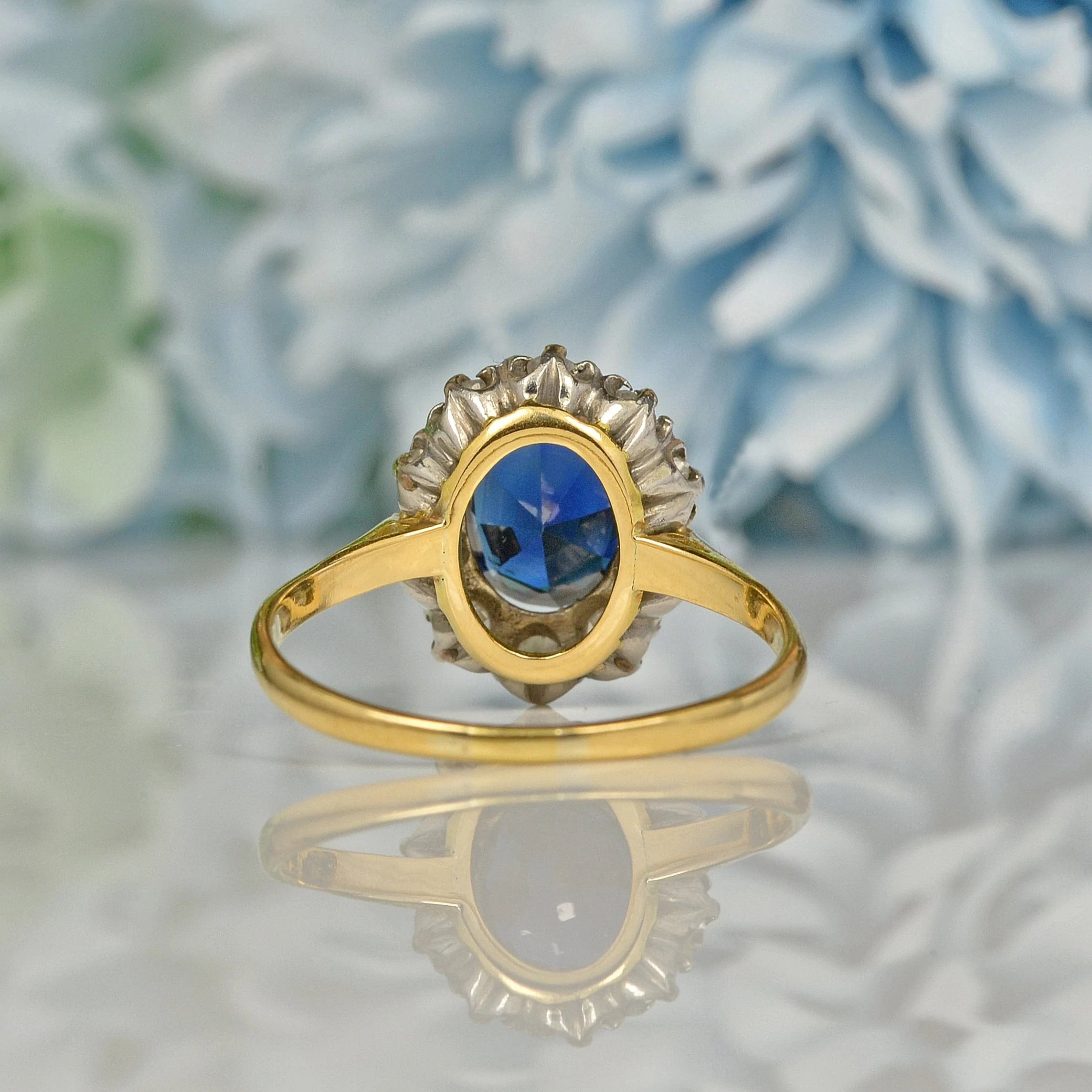 Ellibelle Jewellery VINTAGE 18CT GOLD SAPPHIRE & DIAMOND CLUSTER RING