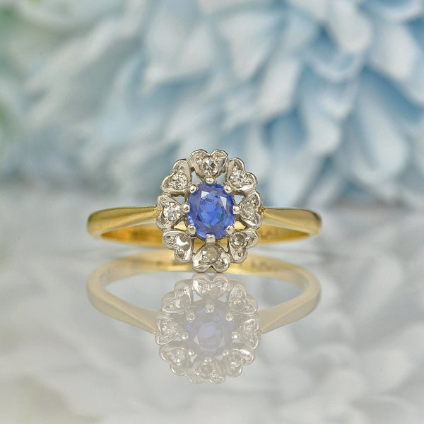 Ellibelle Jewellery VINTAGE 18CT GOLD SAPPHIRE & DIAMOND CLUSTER RING