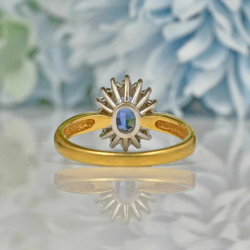 Ellibelle Jewellery VINTAGE 18CT GOLD SAPPHIRE & DIAMOND HALO RING