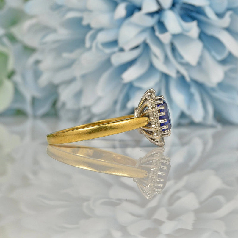 Ellibelle Jewellery VINTAGE 18CT GOLD SAPPHIRE & DIAMOND HALO RING