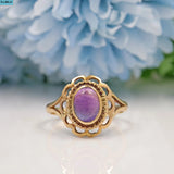 Vintage 1940s 9ct Gold Amethyst Cabochon Ring - London 1948