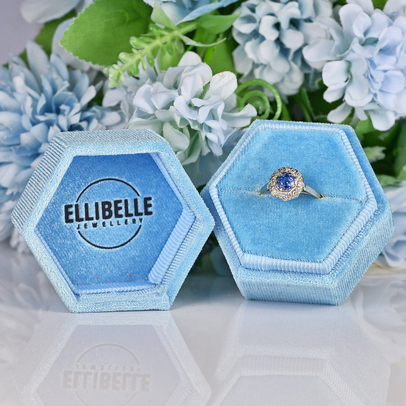 Ellibelle Jewellery Vintage 1940s Natural Sapphire & Diamond Cluster Ring