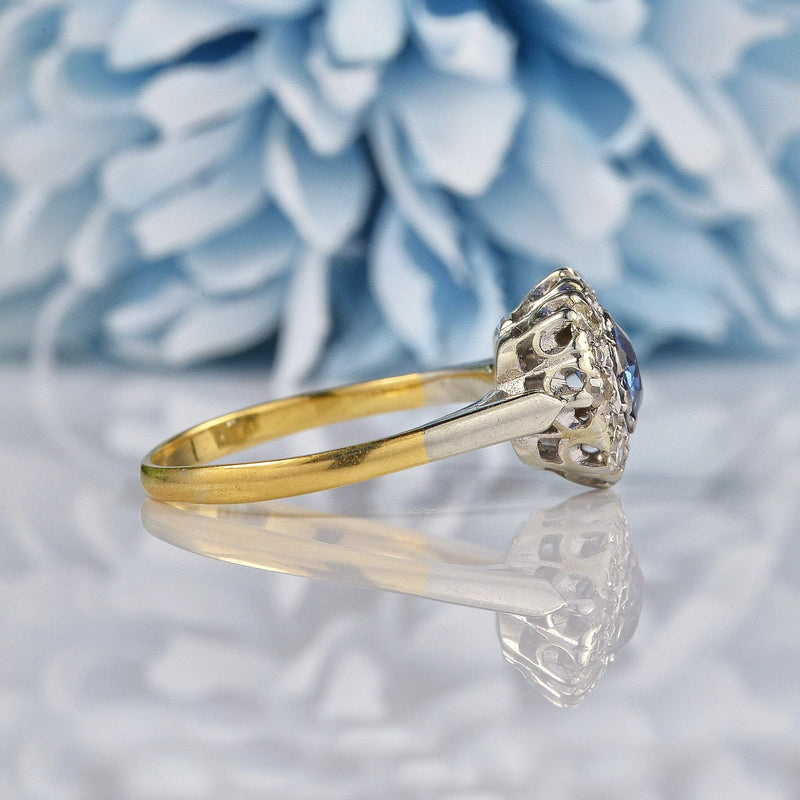 Ellibelle Jewellery Vintage 1940s Natural Sapphire & Diamond Cluster Ring
