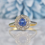 Ellibelle Jewellery Vintage 1940s Natural Sapphire & Diamond Cluster Ring