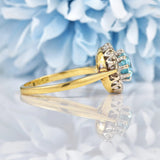 Ellibelle Jewellery Vintage 1960s Blue Zircon & Diamond 18ct Gold Cluster Ring