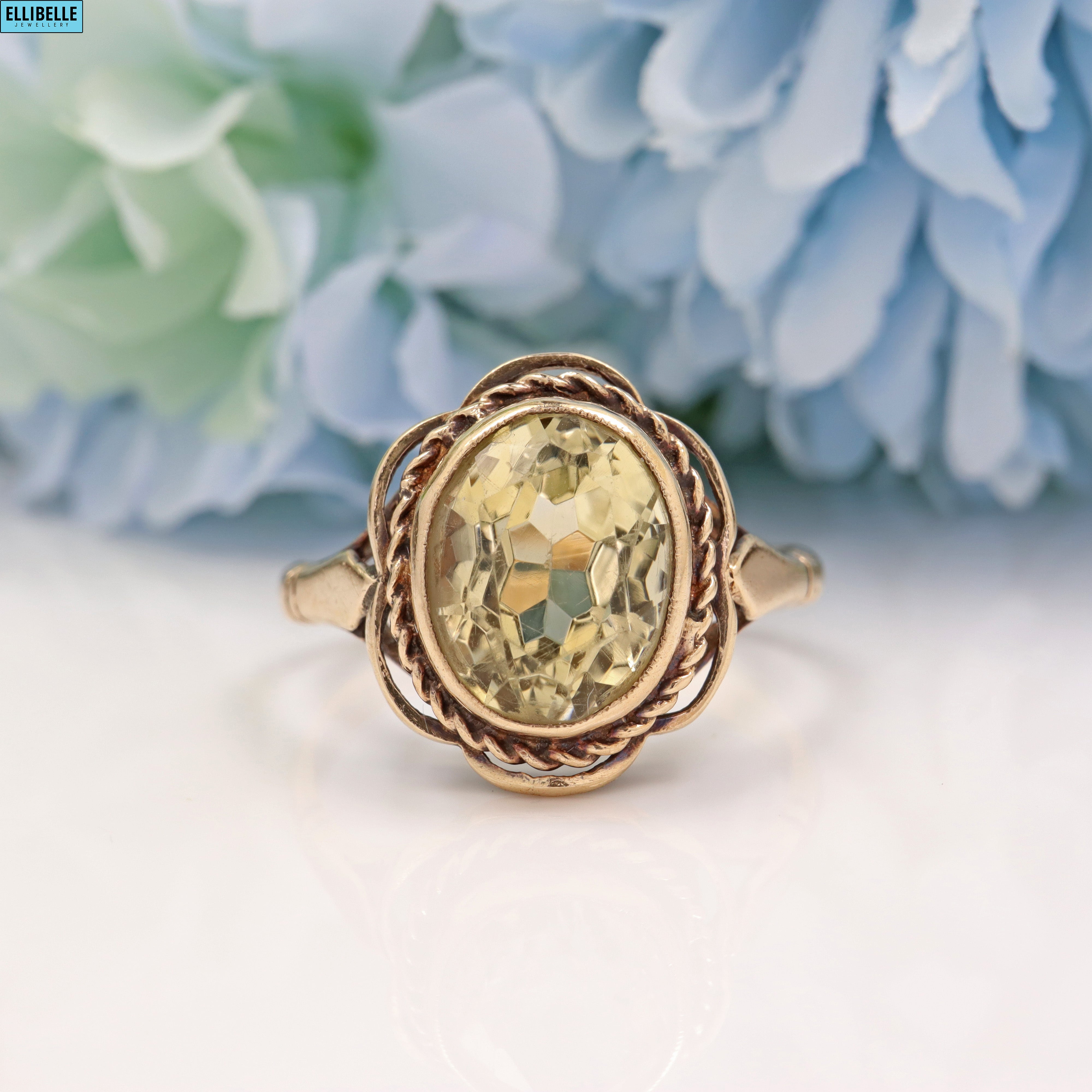 Ellibelle Jewellery VINTAGE 1960S CITRINE 9CT GOLD SOLITAIRE RING