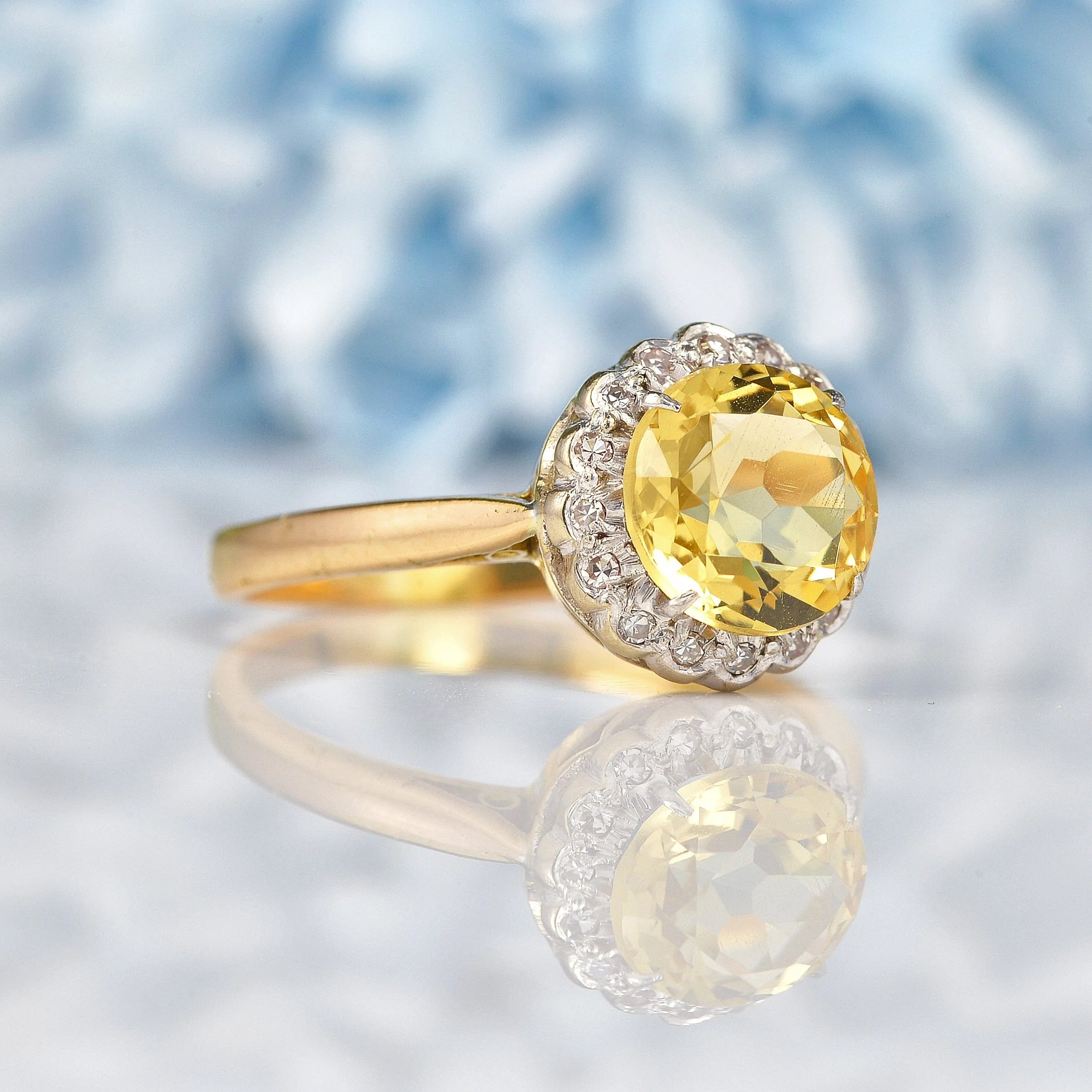 Ellibelle Jewellery Vintage 1960s Citrine & Diamond 18ct Gold Cluster Ring