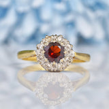 Ellibelle Jewellery Vintage 1960s Garnet & Diamond 18ct Gold Cluster Ring