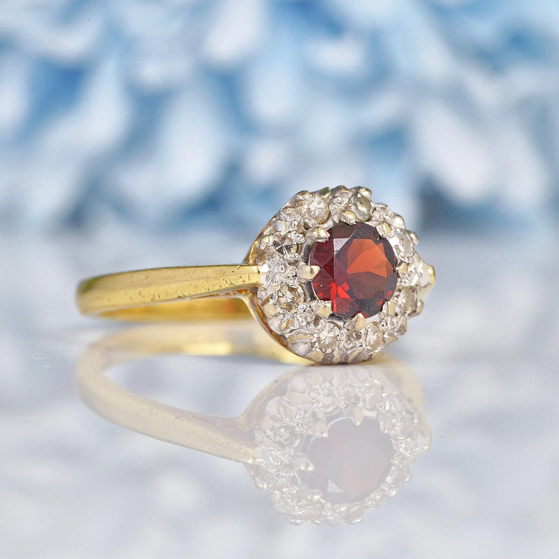 Ellibelle Jewellery Vintage 1960s Garnet & Diamond 18ct Gold Cluster Ring