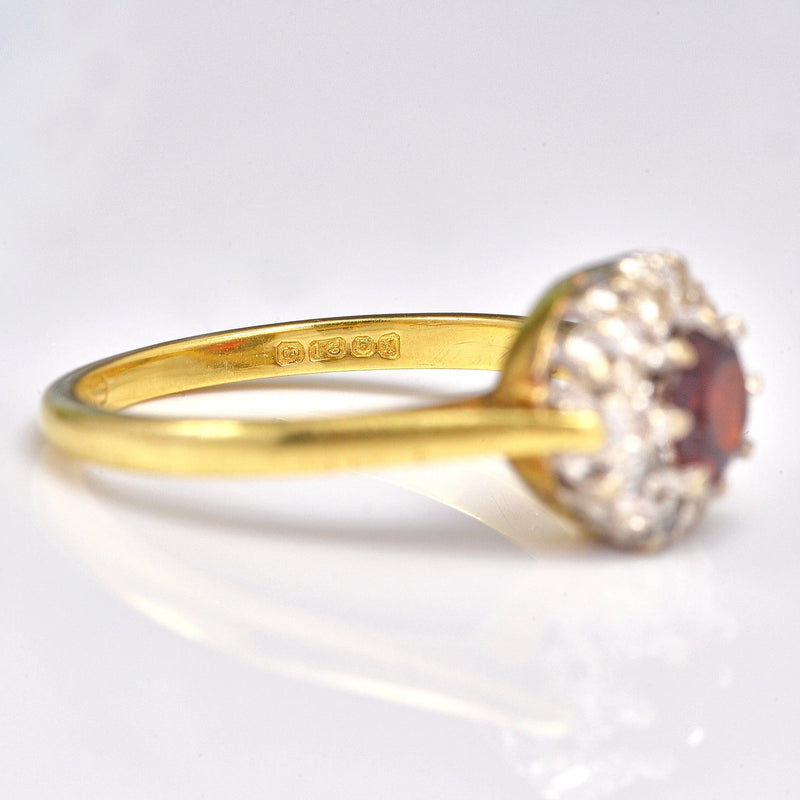 Ellibelle Jewellery Vintage 1960s Garnet & Diamond 18ct Gold Cluster Ring