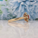 Ellibelle Jewellery VINTAGE 1960S PINK SAPPHIRE 9CT GOLD CLOVER CLUSTER RING
