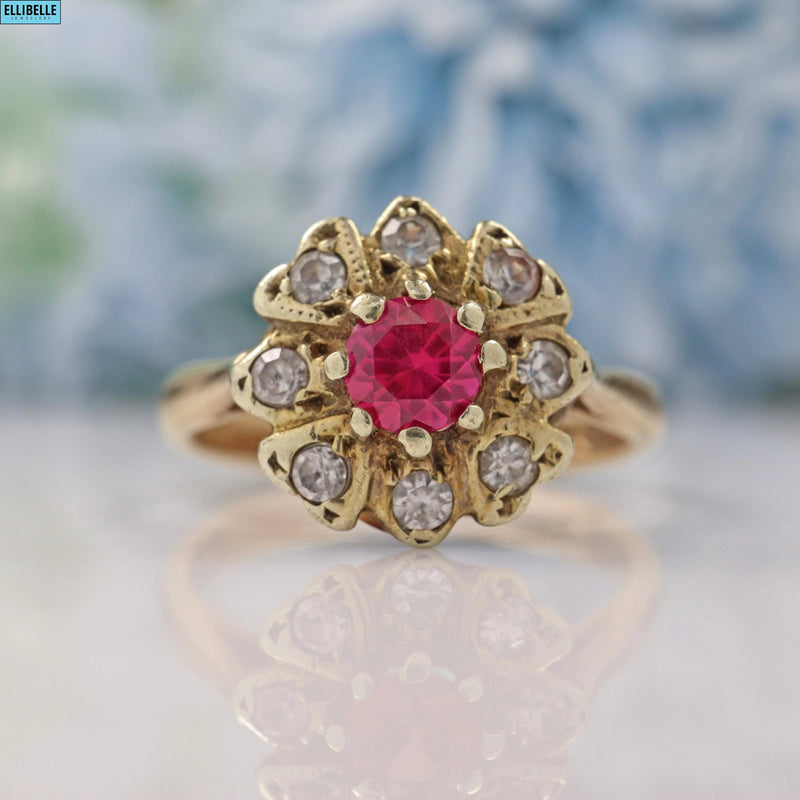 Ellibelle Jewellery VINTAGE 1960S PINK SAPPHIRE 9CT GOLD CLOVER CLUSTER RING