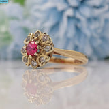 Ellibelle Jewellery VINTAGE 1960S PINK SAPPHIRE 9CT GOLD CLOVER CLUSTER RING