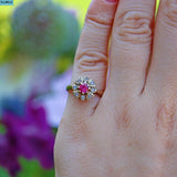 Ellibelle Jewellery VINTAGE 1960S PINK SAPPHIRE 9CT GOLD CLOVER CLUSTER RING