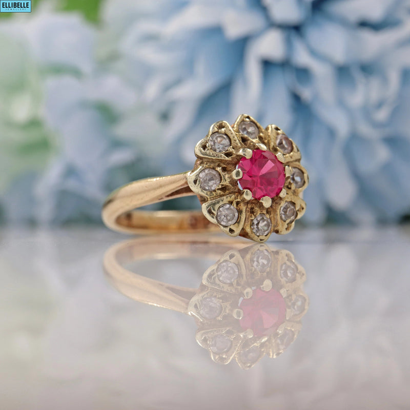Ellibelle Jewellery VINTAGE 1960S PINK SAPPHIRE 9CT GOLD CLOVER CLUSTER RING