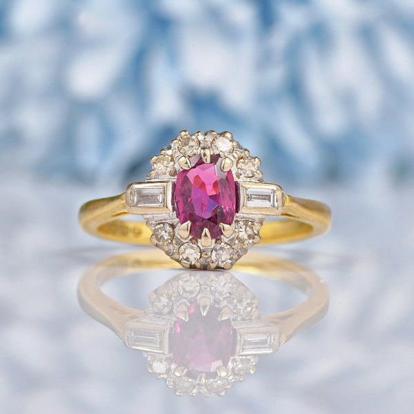 Ellibelle Jewellery Vintage 1960s Ruby & Diamond 18ct Gold Cluster Ring