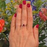 Ellibelle Jewellery Vintage 1960s Ruby & Diamond 18ct Gold Three Stone Ring