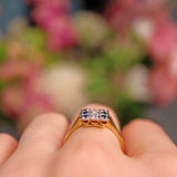 Ellibelle Jewellery Vintage 1960s Sapphire & Diamond 18ct Gold Chequerboard Ring