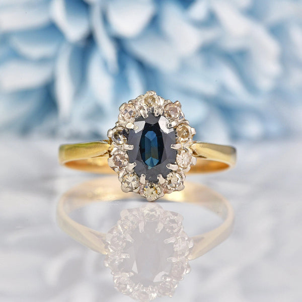 Ellibelle Jewellery Vintage 1960s Sapphire & Diamond 18ct Gold Cluster Ring