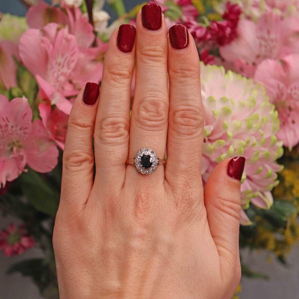 Ellibelle Jewellery Vintage 1960s Sapphire & Diamond 18ct Gold Platinum Cluster Ring