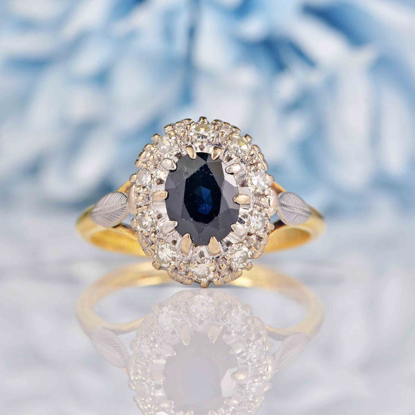 Ellibelle Jewellery Vintage 1960s Sapphire & Diamond 18ct Gold Platinum Cluster Ring