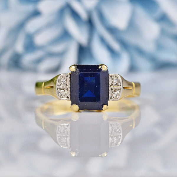 Ellibelle Jewellery Vintage 1960s Sapphire & Diamond 18ct Gold Ring