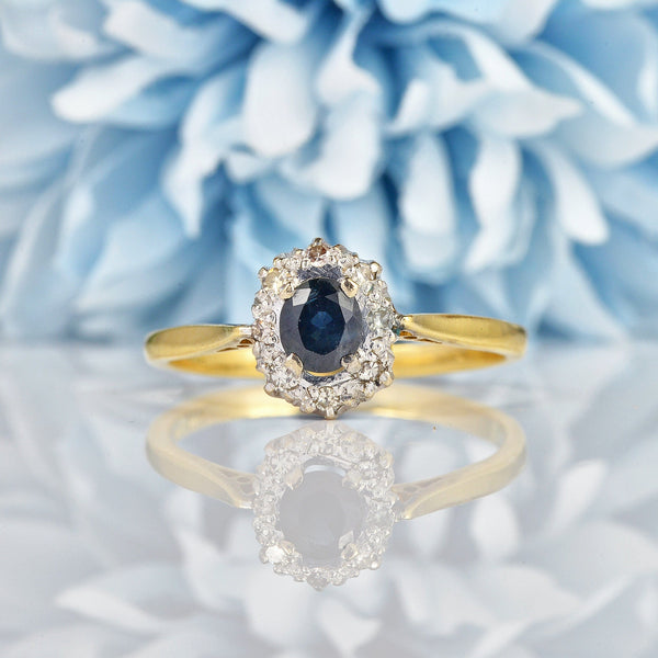 Ellibelle Jewellery VINTAGE 1960S SAPPHIRE & DIAMOND CLUSTER RING