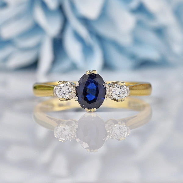 Ellibelle Jewellery Vintage 1963 Blue Sapphire Diamond Three Stone Ring by Cropp & Farr