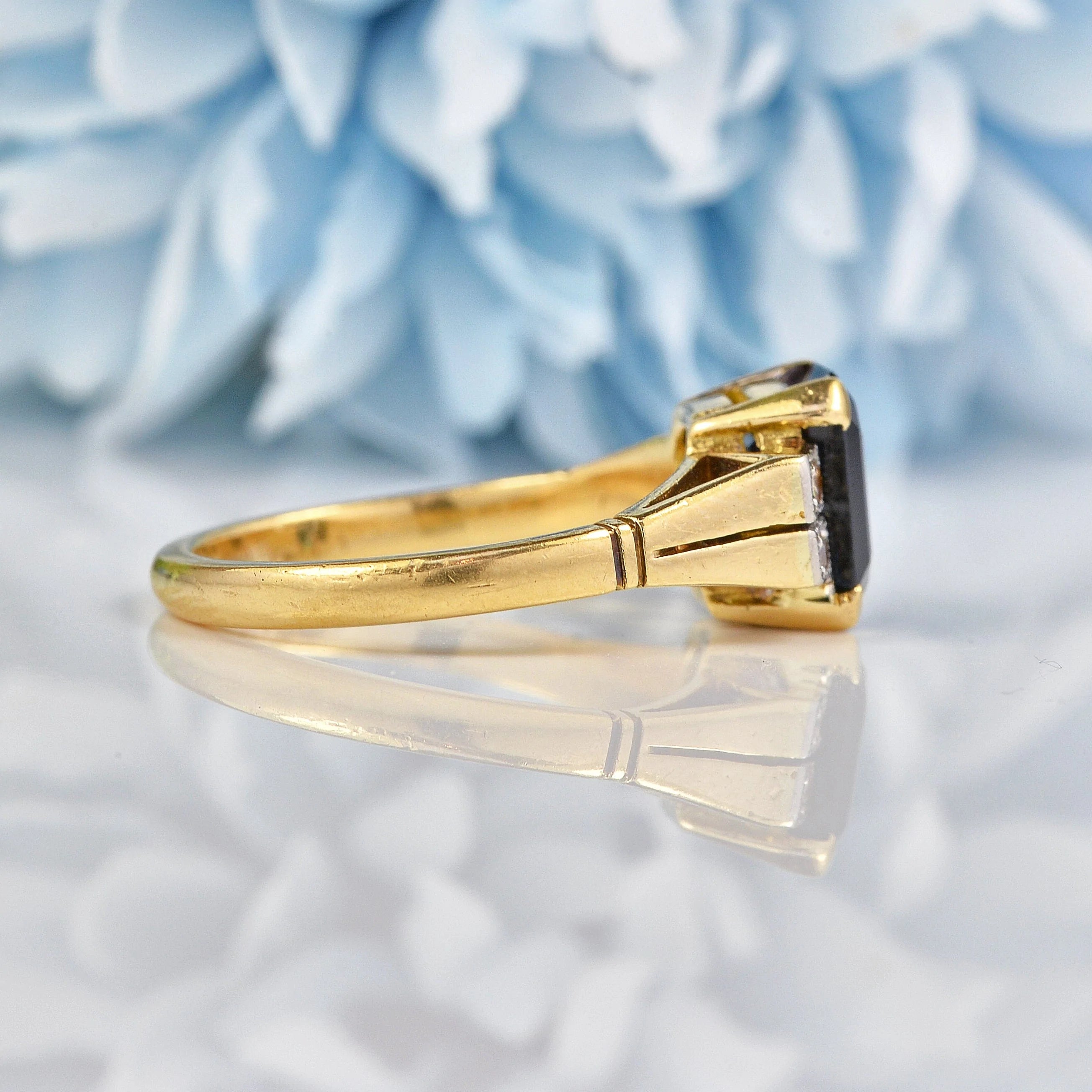 Ellibelle Jewellery Vintage 1965 Dark Sapphire & Diamond Gold Ring